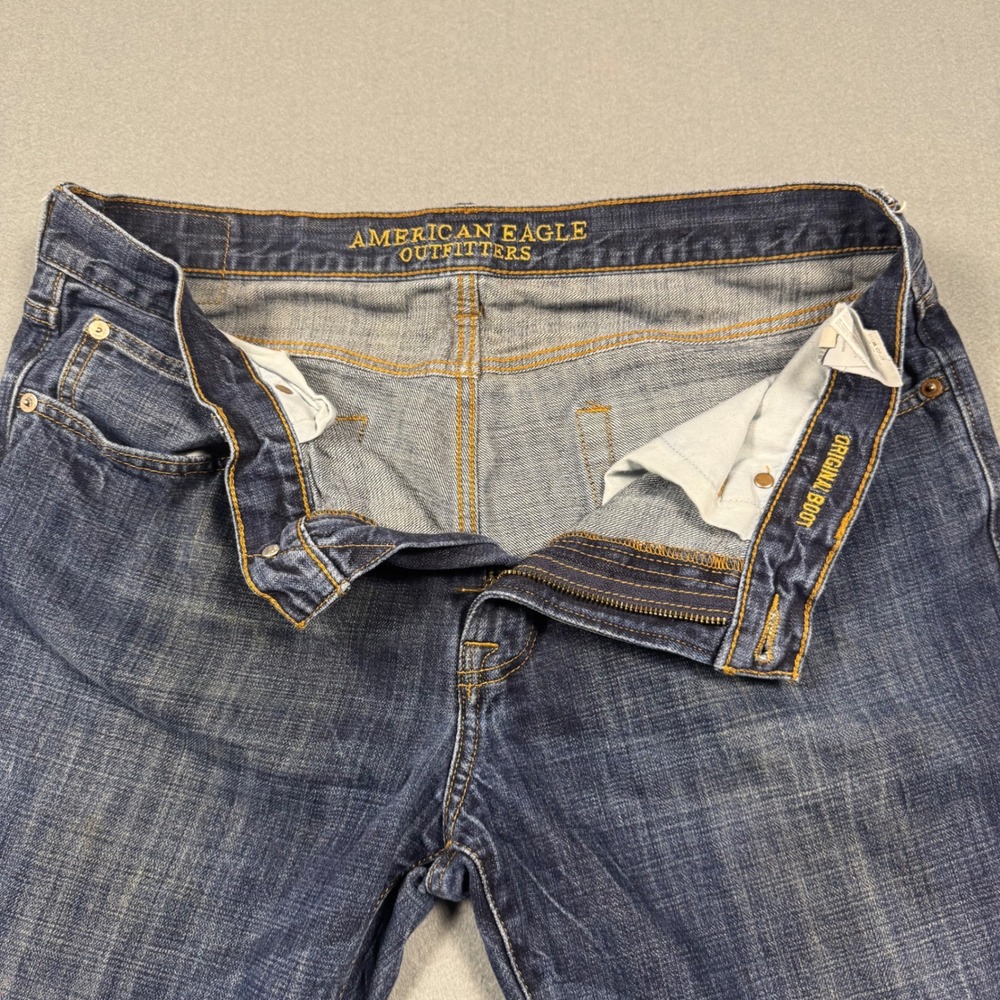 American Eagle Outfitters Original Boot Mens 34x32 Dark Wash Blue Denim Jeans - Picture 6 of 14
